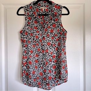 Women’s EUC Banana Republic Floral Sleeveless Blouse in Black/White/Red - XS